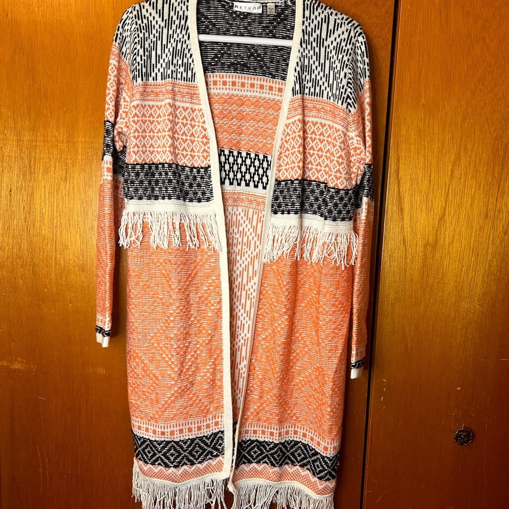 Etro Orange and Black Cardigan Sweater with Geometric Patterns